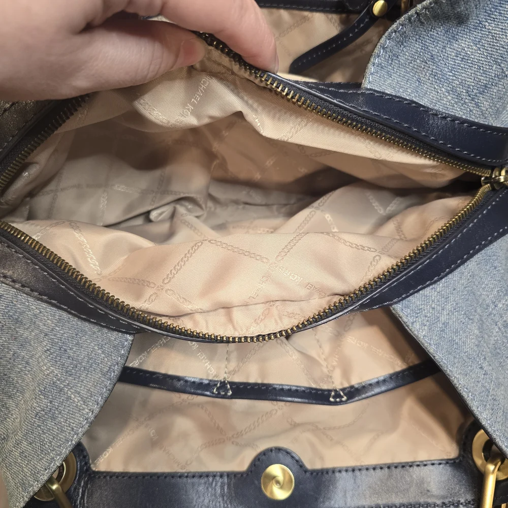 Michael Kors Raven Denim Tote • Gold Hardware • Everyday Chic • Like New
